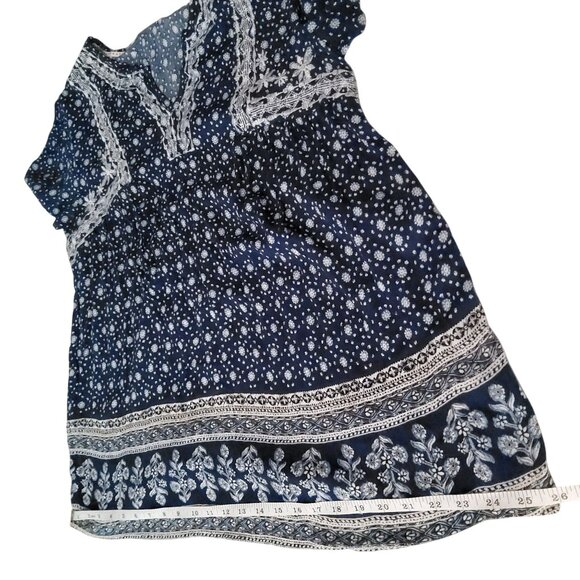 Knox Rose Womens XL Blouse Blue & White Floral Print Rayon Short Sleeve - Picture 12 of 12